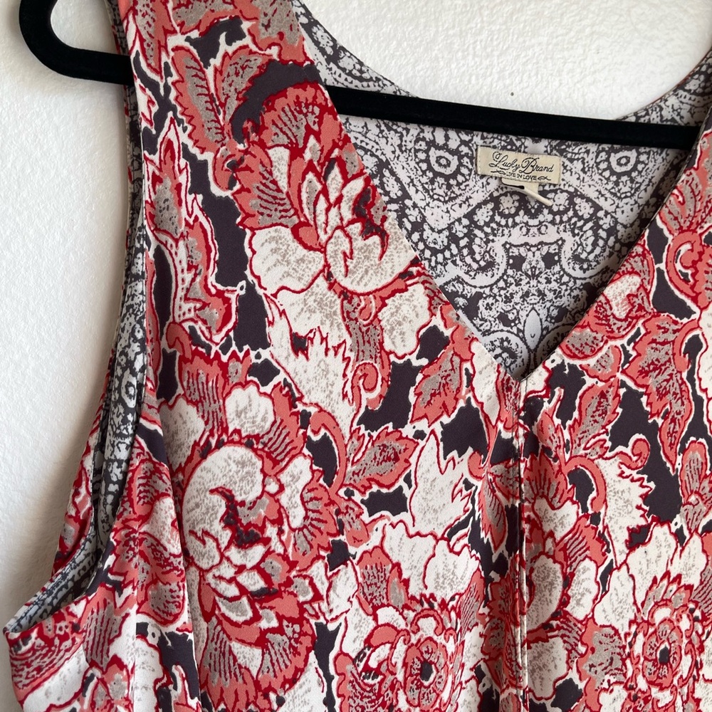 Lucky Brand Red and Cream Floral Tank with V-Neck Size 2X - Picture 3 of 9